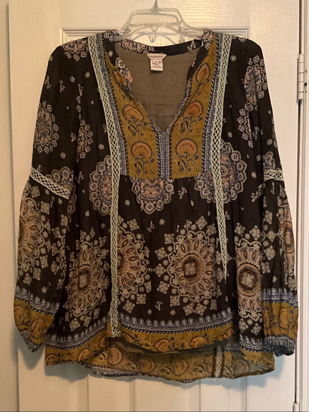 Boho Printed Peasant Top in Black and Mustard - Sundance